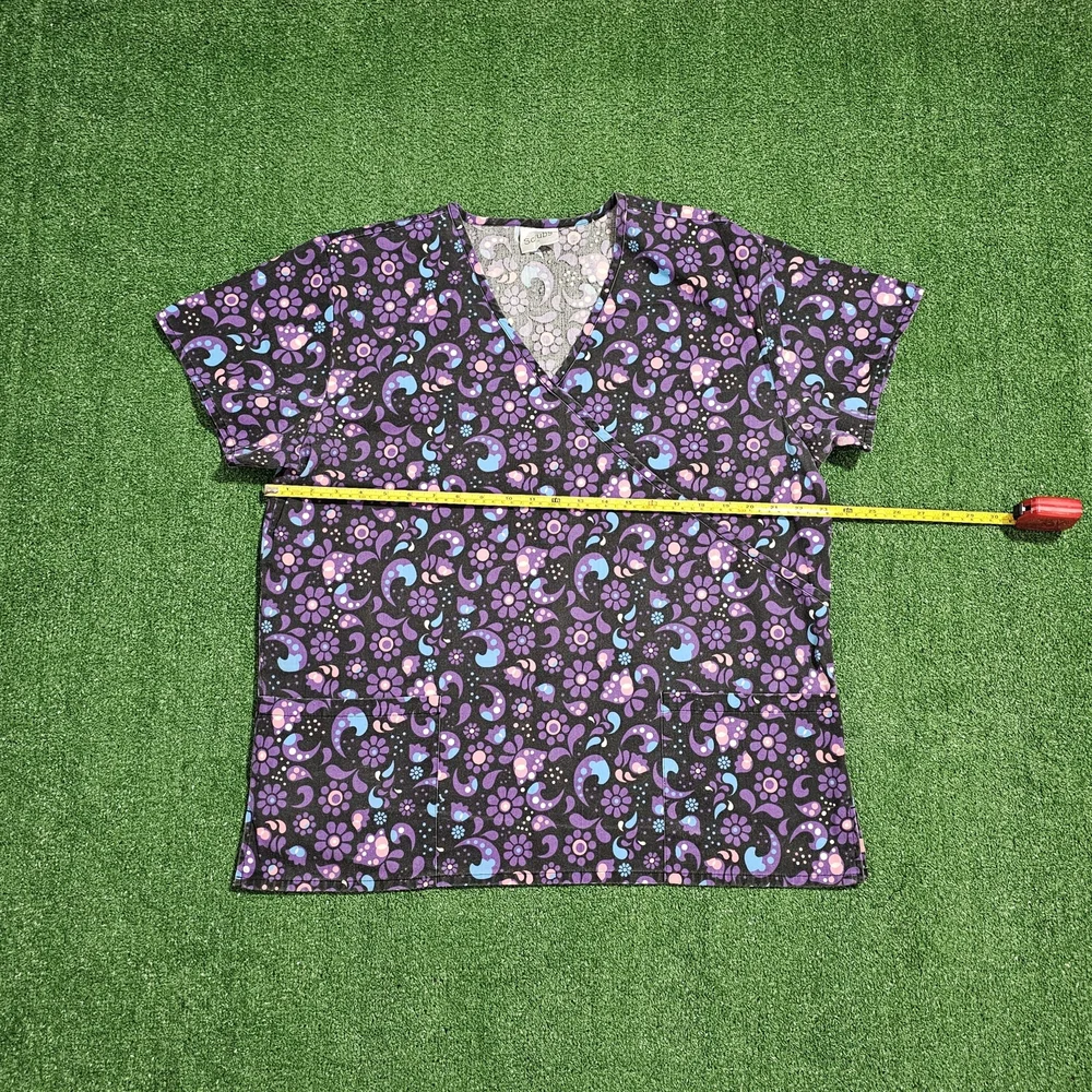 Scrubs Purple and Blue Patterned Scrub Top - Picture 4 of 5